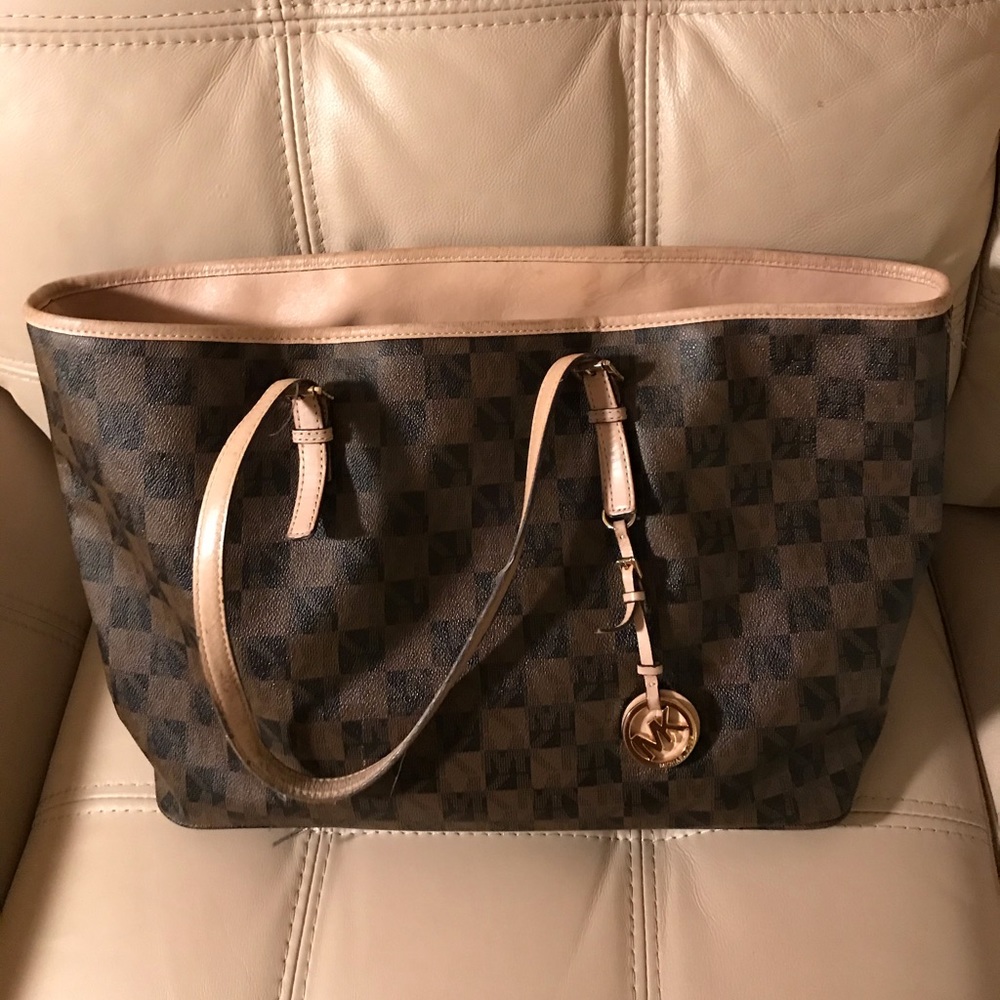 Michael Kors jet set monogram tote brown